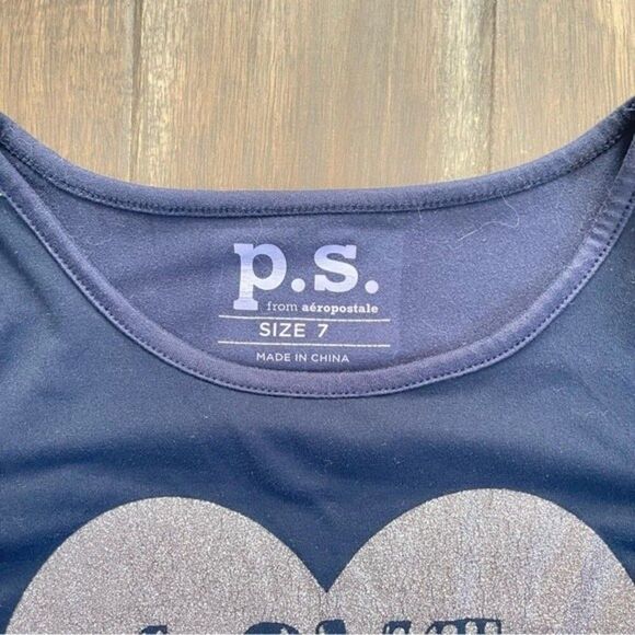 P.S. from Aeropostale Navy Silver Heart Sparkle Fringe Top Girls 7 - Picture 4 of 5